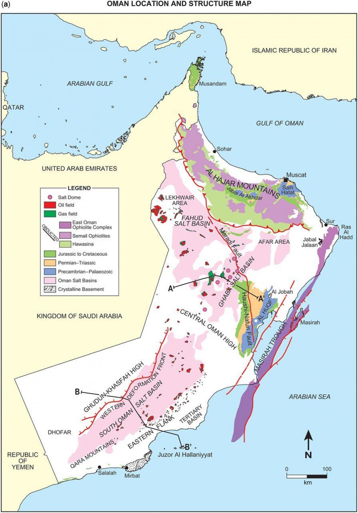 карта на Оман геология