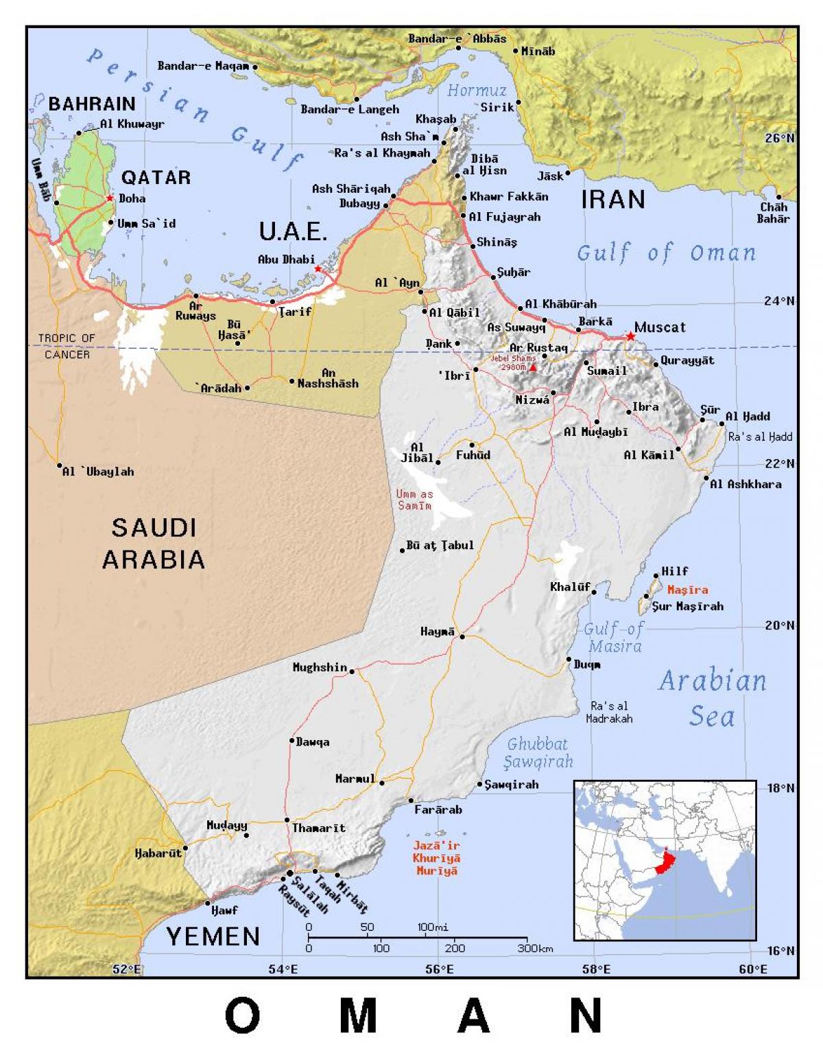 карта на Оман политически
